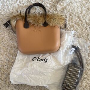 O Bag, Large Tote, Tan With Faux Fur-Trim and additional trim and handles system